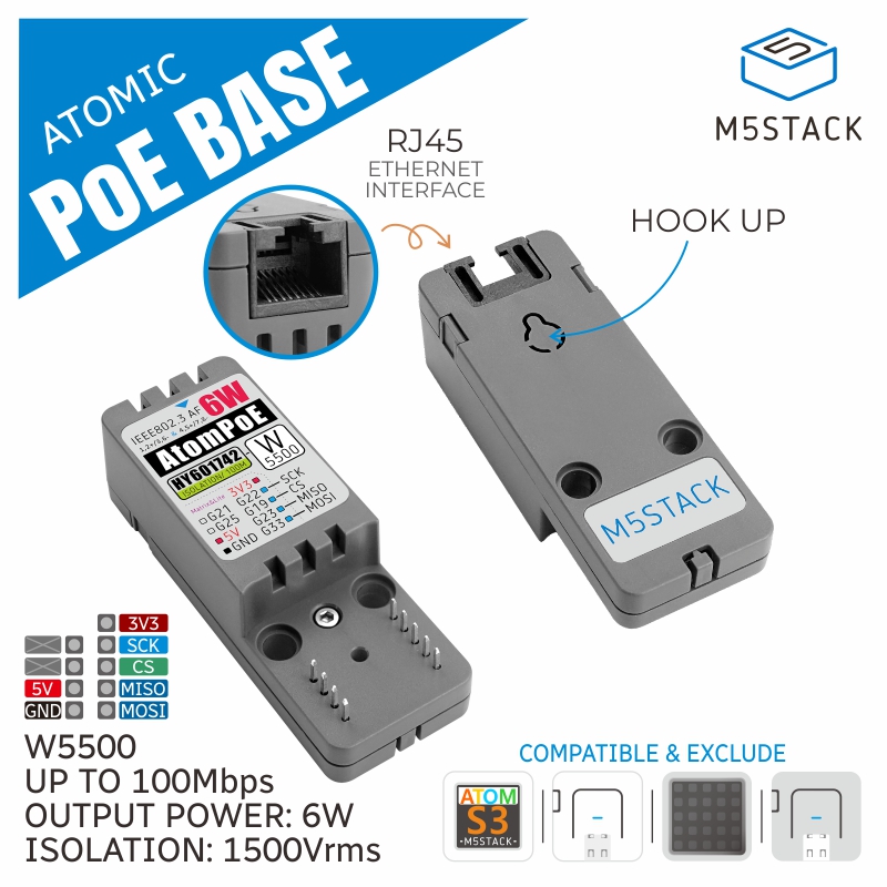M5Stack - M5Stack Offizielle ATOMIC PoE Base W5500